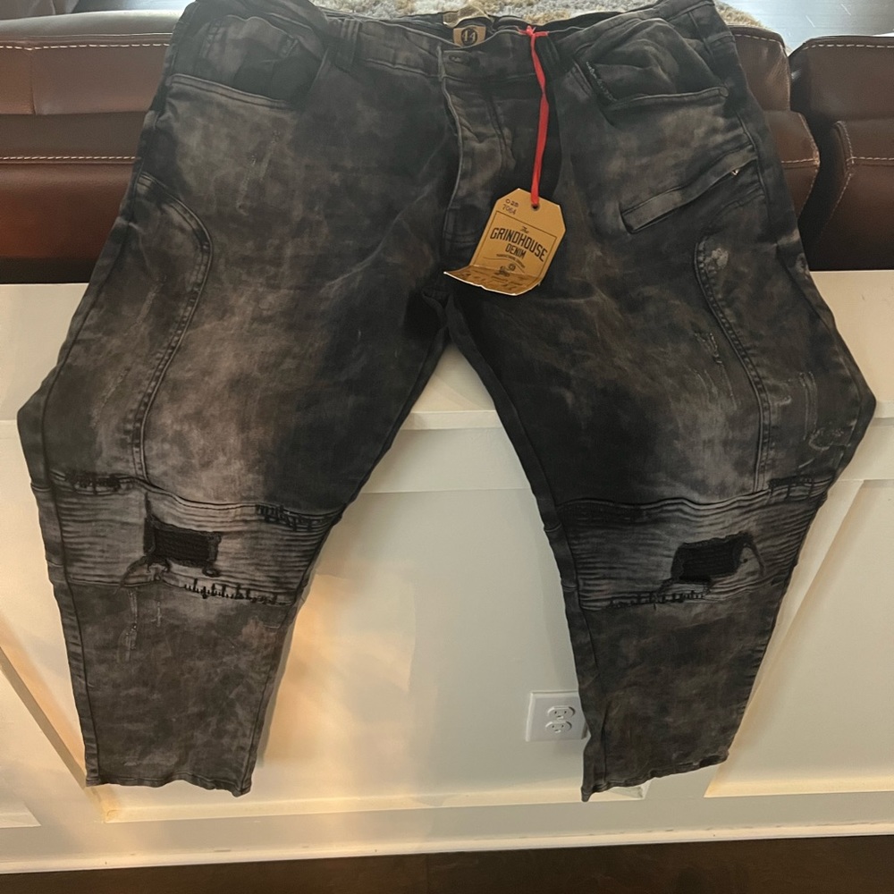 Big and Tall Mens Grindhouse Black distressed jeans